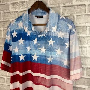YATTA Golf Patriotic USA Flag Print Performance Golf Polo Mens XL Stretch